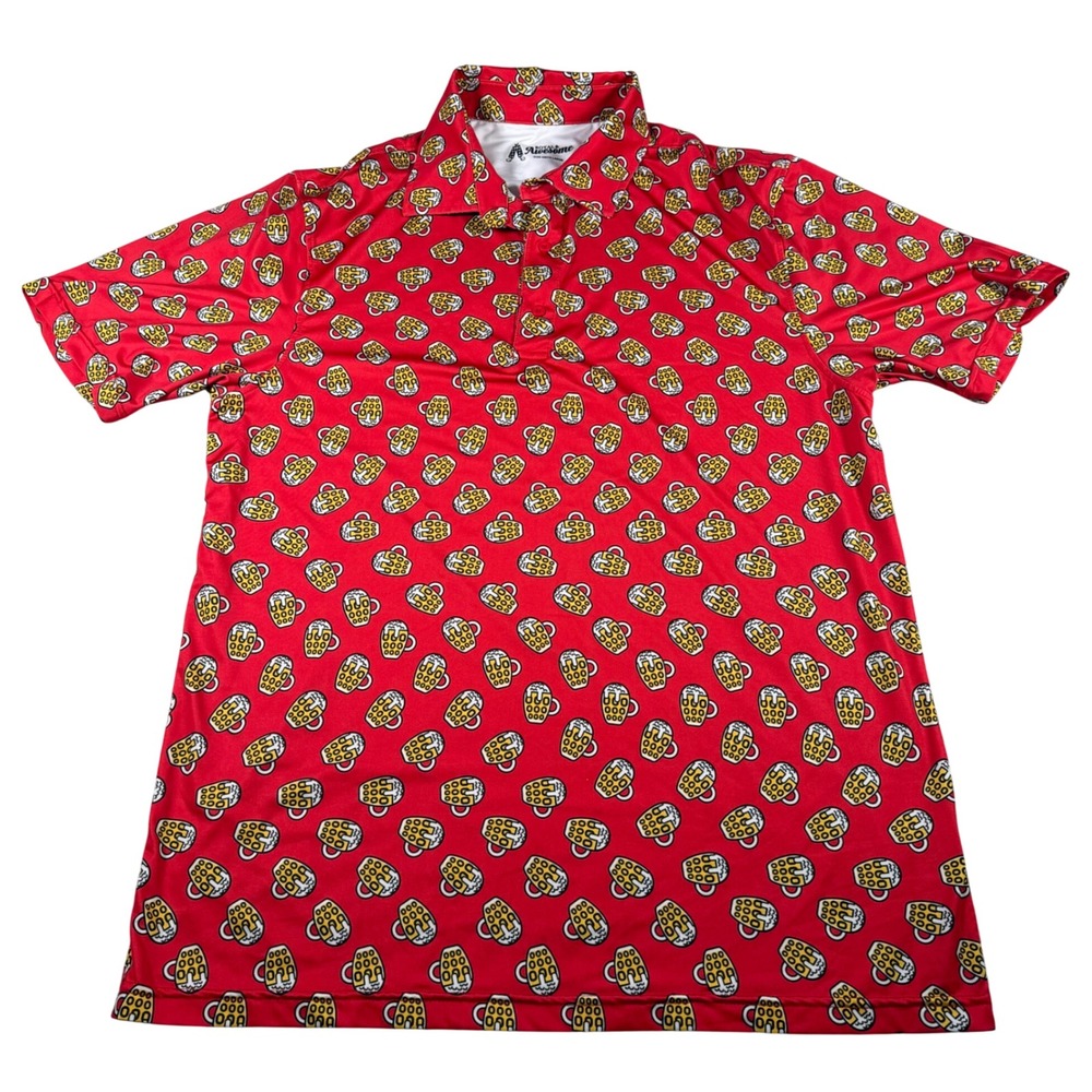 Royal & Awesome Polo Shirt Mens Large Red Beer Mug Print Golf Performance